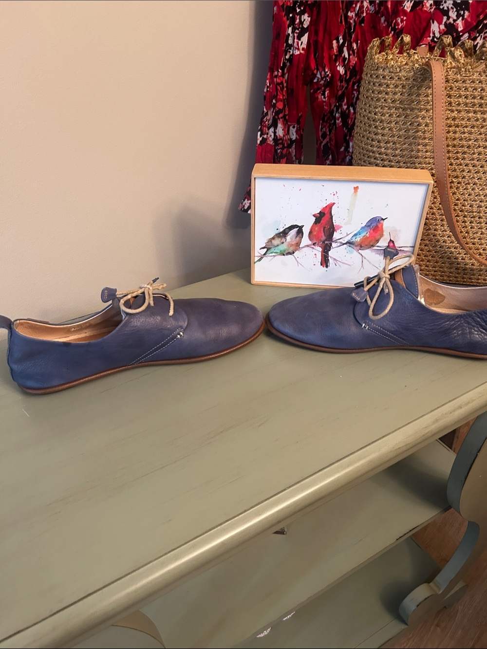 PIKOLINOS Navy Leather Lace-Up Flats with Tan Trim - Picture 4 of 6